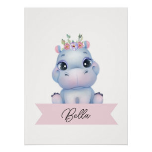 Personalisiertes niedliches Hippo-Kinderzimmer Poster