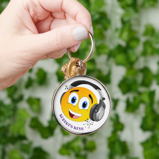 Personalisiertes Niedliches Hören auf Musik Emoji Schlüsselanhänger (Hand)