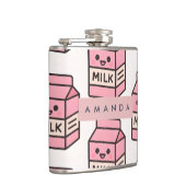 Personalisiertes Niedliches Kawaii Pink Milk Karto Flachmann (Rechts)