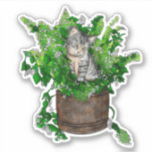 Personalisiertes Niedliches Kitten in Catnip Pot Aufkleber (Vorderseite)