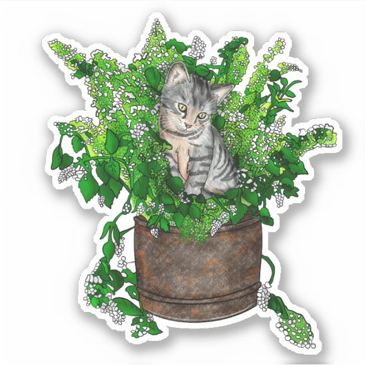 Personalisiertes Niedliches Kitten in Catnip Pot Aufkleber (Vorderseite)