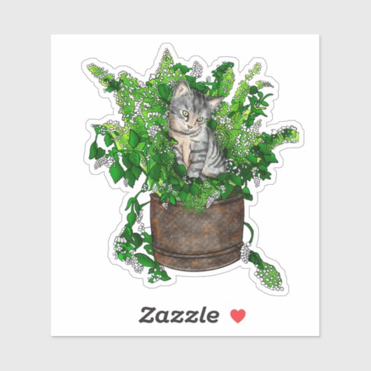 Personalisiertes Niedliches Kitten in Catnip Pot Aufkleber (Blatt)