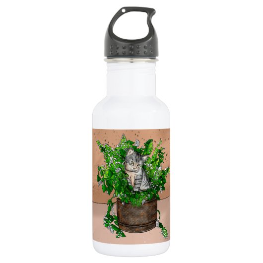 Personalisiertes Niedliches Kitten in Catnip Pot Edelstahlflasche (Vorderseite)