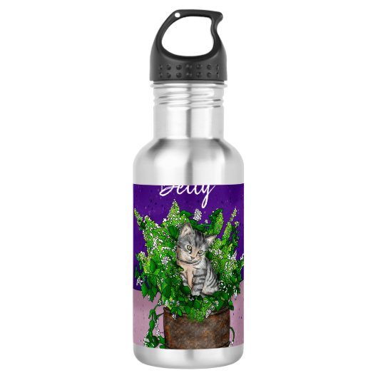 Personalisiertes Niedliches Kitten in Catnip Pot Edelstahlflasche (Vorderseite)
