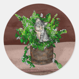 Personalisiertes Niedliches Kitten in Catnip Pot Runder Aufkleber