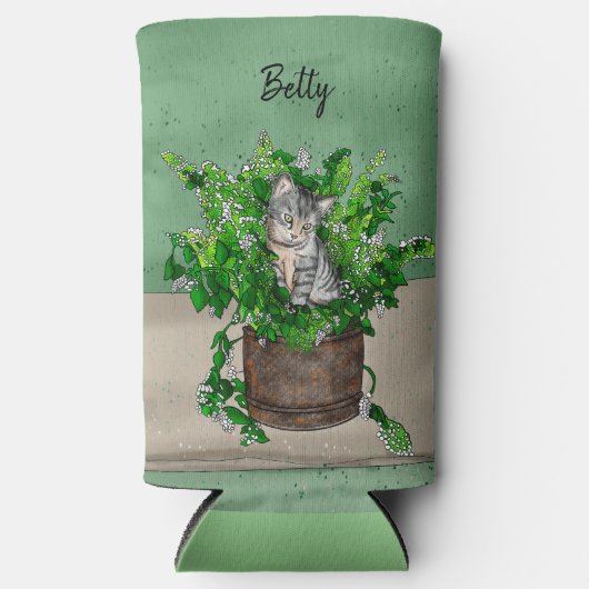 Personalisiertes Niedliches Kitten in Catnip Pot Selters Dosenkühler (Vorderseite)