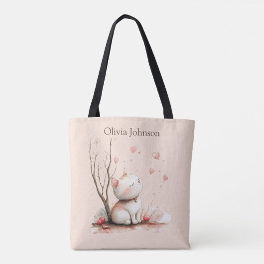 Personalisiertes Niedliches Kitten mit Herz Tote T Tasche (Rückseite)