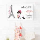 Personalisiertes Niedliches Mädchen und Katze Eiff Banner (Insitu)