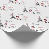 Personalisiertes Niedliches Mädchen und Katze Eiff Geschenkpapier (Ecke)