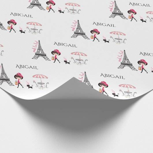 Personalisiertes Niedliches Mädchen und Katze Eiff Geschenkpapier (Ecke)