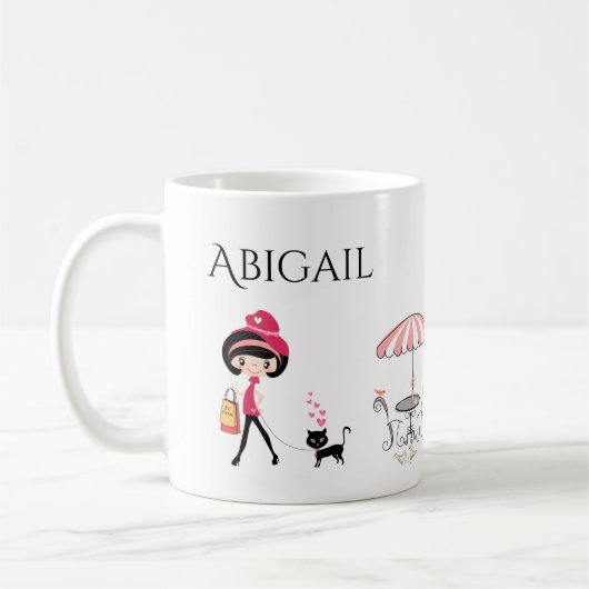 Personalisiertes Niedliches Mädchen und Katze Eiff Kaffeetasse (Links)