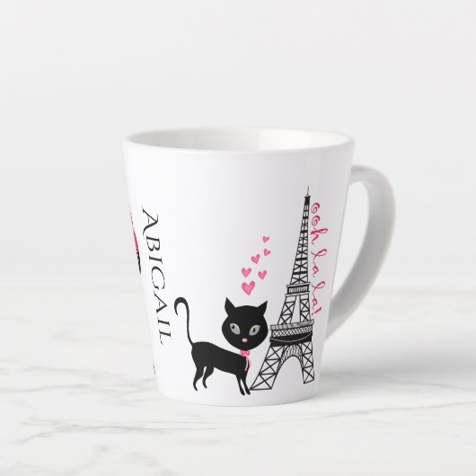 Personalisiertes Niedliches Mädchen und Katze Eiff Milchtasse (Rechte Ecke)