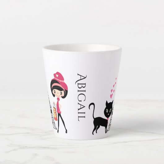 Personalisiertes Niedliches Mädchen und Katze Eiff Milchtasse (Vorderseite)