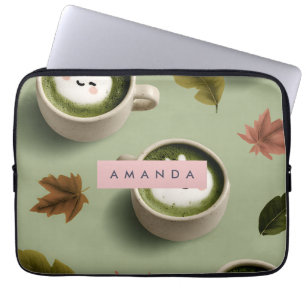 Personalisiertes Niedliches Matcha Latte-Muster Laptopschutzhülle