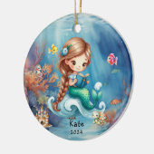 Personalisiertes Niedliches Meerjungfisch-Foto Keramik Ornament (Links)