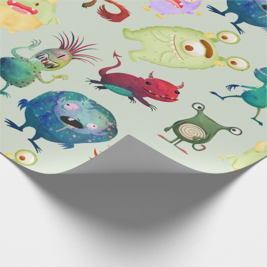 Personalisiertes Niedliches Monsterdesign für Jung Geschenkpapier (Ecke)