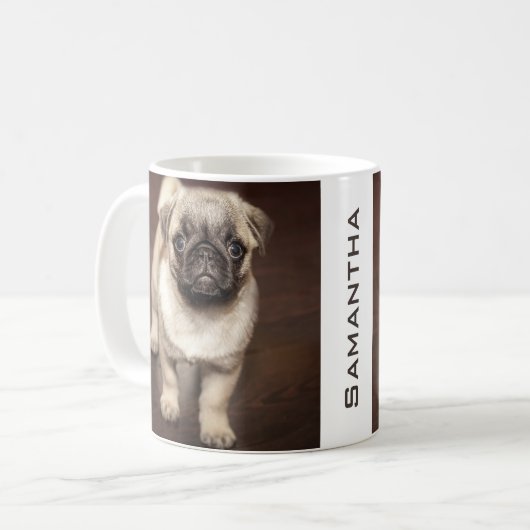 Personalisiertes niedliches Mops-Welpen-Foto Kaffeetasse (Vorderseite Links)