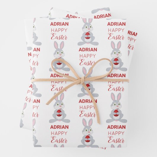 Personalisiertes Niedliches Osterkaninchen Rotes O Geschenkpapier Set (Beispiel)
