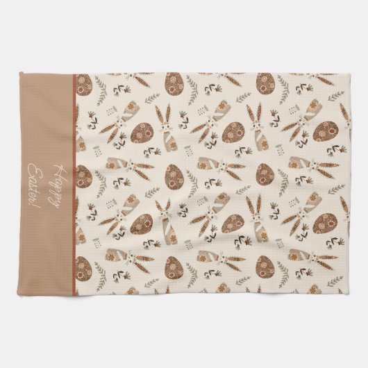 Personalisiertes Niedliches Ostern Kaninchenvolk Geschirrtuch (Horizontal)