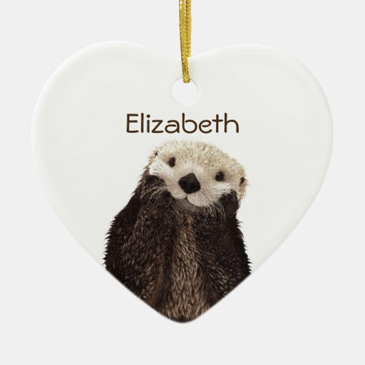 Personalisiertes Niedliches Otter zeichnend Keramik Ornament (Vorne)