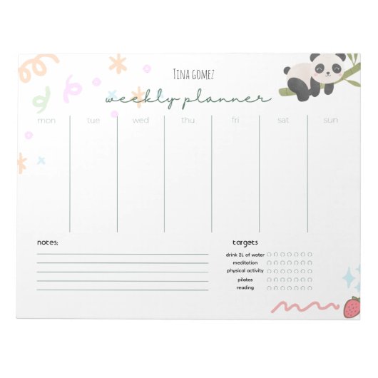 Personalisiertes niedliches Panda Weekekly Planner Notizblock (Vorderseite)