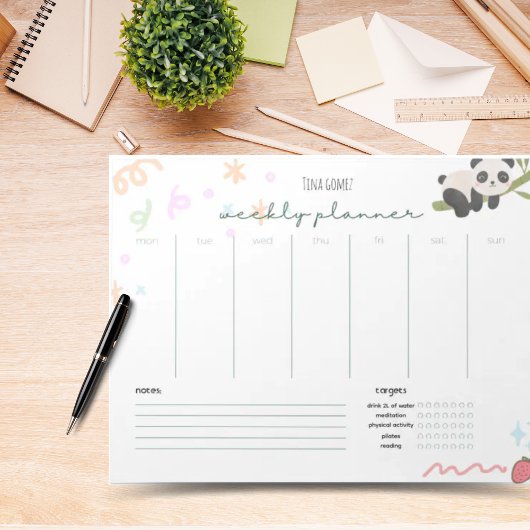 Personalisiertes niedliches Panda Weekekly Planner Notizblock