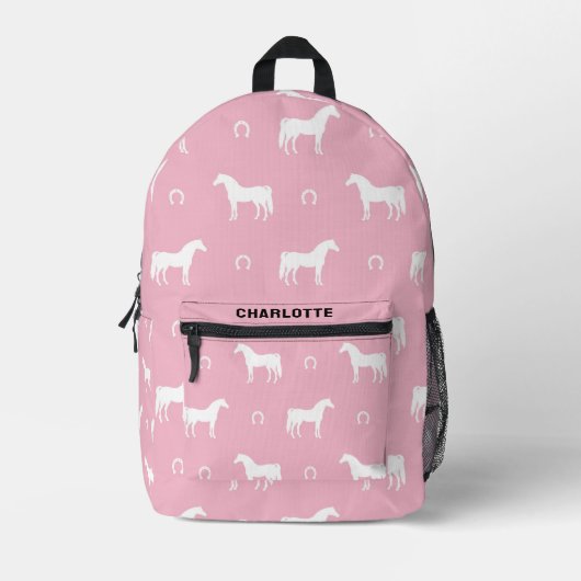 Personalisiertes Niedliches Pferdemuster Rosa Bedruckter Rucksack (Vorderseite)