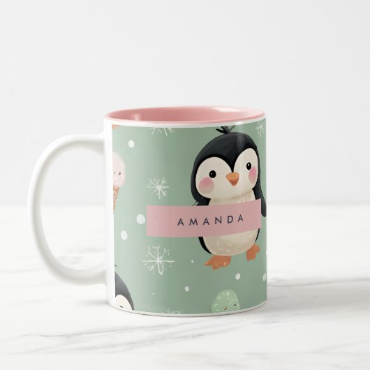 Personalisiertes Niedliches Pinguin & Ice Creme Mu Zweifarbige Tasse (Links)