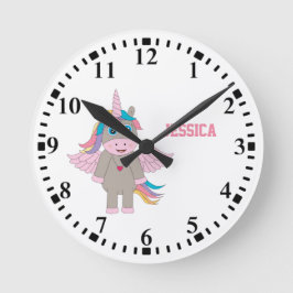 Personalisiertes Niedliches Rainbow Unicordesign Runde Wanduhr