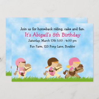 Personalisiertes Niedliches Reiten Girls Geburtsta Einladung