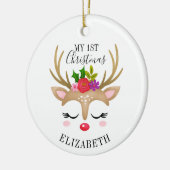 Personalisiertes Niedliches Rentier Baby 1. Weihna Keramik Ornament (Links)