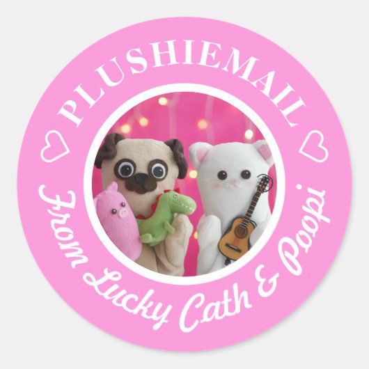 Personalisiertes Niedliches Rosa Foto Mail Moderne Runder Aufkleber (Vorderseite)