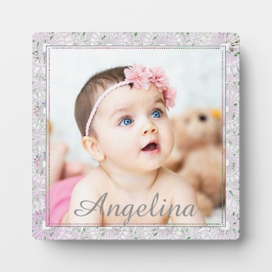 Personalisiertes niedliches Rosa und Grau Baby Fot Fotoplatte (Vorderseite)