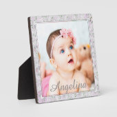 Personalisiertes niedliches Rosa und Grau Baby Fot Fotoplatte (Vorderseite)