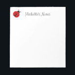 Personalisiertes niedliches rotes Ladybug-Design N Notizblock<br><div class="desc">Personalisiertes niedliches Ladybug Tier Design Notizblock für Rezepte & mehr. Machen Sie Ihre eigenen eigenen Memo und schreiben Sie Notizen Pads. Fügen Sie Ihren eigenen personalisierten Namen, Logo, humorvolles Zitat oder Sprichwort hinzu. Papier-Design zum Thema Natur mit niedlicher Ladybird-Insekt-Abbildung. Spaß beim Schreiben von Accessoires für Zuhause, Restaurant, Schule, Business, Unternehmen,...</div>