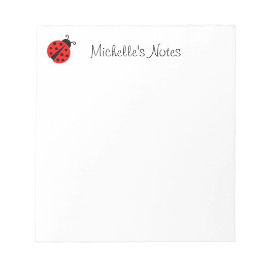 Personalisiertes niedliches rotes Ladybug-Design N Notizblock (Vorderseite)