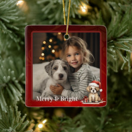 Personalisiertes Niedliches Santa Puppy Foto Keramikornament