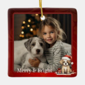 Personalisiertes Niedliches Santa Puppy Foto Keramikornament (Vorderseite)