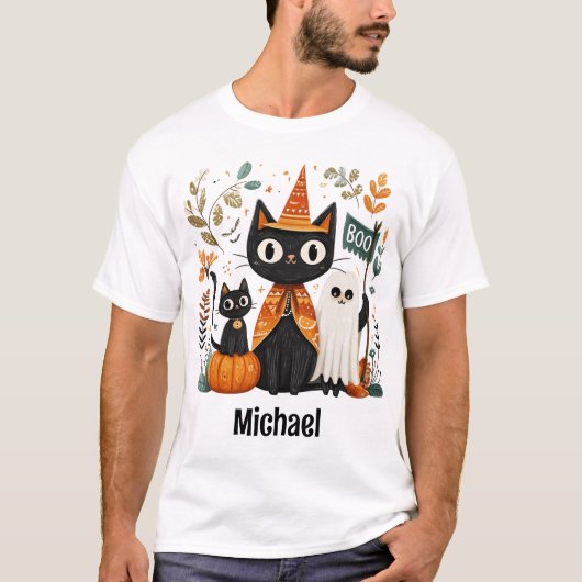 Personalisiertes Niedliches Schwarzes Katzen und G T-Shirt (Vorderseite)