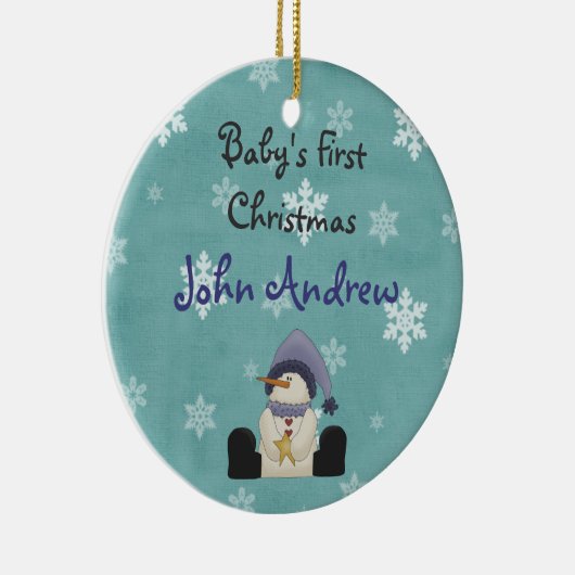 Personalisiertes Niedliches Snowman Baby's First C Keramik Ornament (Rechts)