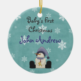 Personalisiertes Niedliches Snowman Baby's First C Keramik Ornament