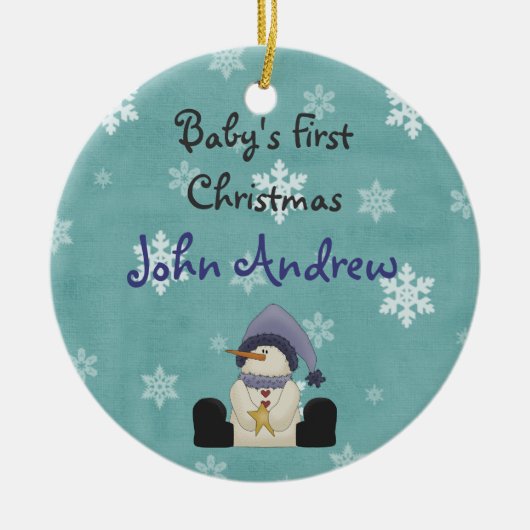 Personalisiertes Niedliches Snowman Baby's First C Keramik Ornament (Vorne)