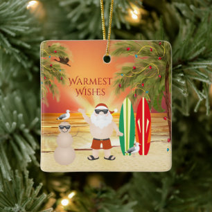 Personalisiertes Niedliches Surfen Weihnachten Keramikornament