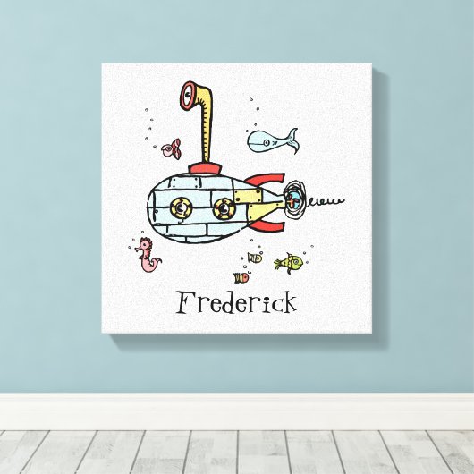 Personalisiertes Niedliches Unterseeboot Leinwanddruck (Insitu (Holzboden))
