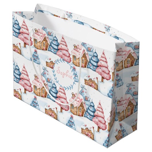 Personalisiertes Niedliches Weihnachtsgebäck Große Geschenktüte (Rückseite Schrägansicht)