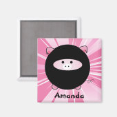Personalisiertes Ninja Pig auf Pink Magnet (Vorderseite/Rückseite)