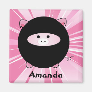 Personalisiertes Ninja Pig auf Pink Magnet