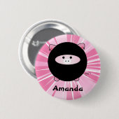 Personalisiertes Ninja Pig auf rosa Rundtaste Button (Vorne & Hinten)