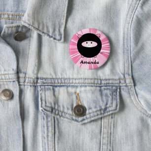 Personalisiertes Ninja Pig auf rosa Rundtaste Button