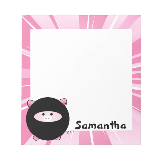 Personalisiertes Ninja Pig in Pink Notizblock (Vorderseite)
